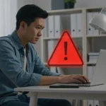 Pessoa analisando um alerta de fraude financeira em um computador, simbolizando a prevenção de golpes em financiamentos.