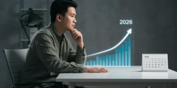 Pessoa analisando gráfico de score de crédito em tela digital com foco em 2026