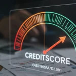 Medidor de score de crédito digital com seta para cima, simbolizando o impacto positivo do Cadastro Positivo.