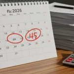Calendário destacando 45 dias em 2026 com documentos e calculadora, simbolizando o aumento do prazo de aprovação de financiamentos.