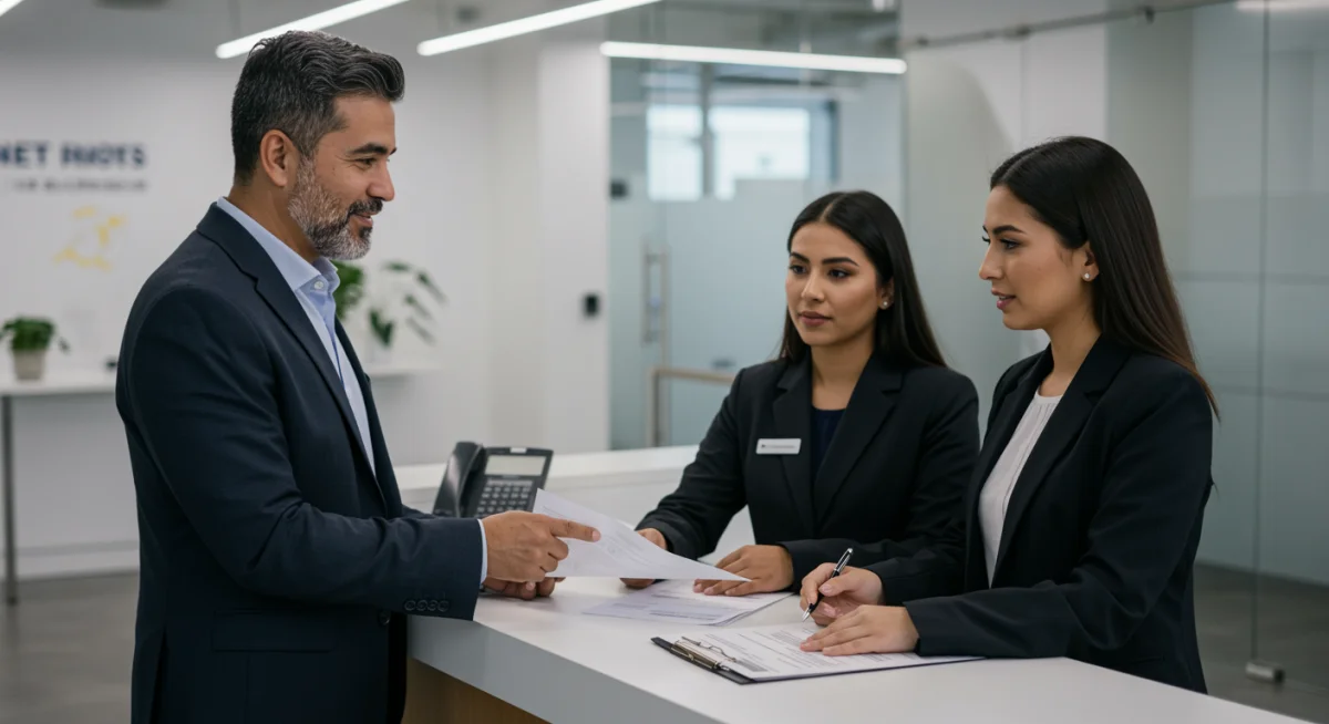 Pessoa conversando com atendente de instituição financeira sobre correção de dados no score de crédito.