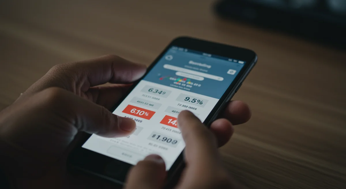 Tela de celular exibindo opções de financiamento e taxas de juros para comparação.
