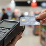 Pessoas fazendo compras por aproximação em um terminal moderno