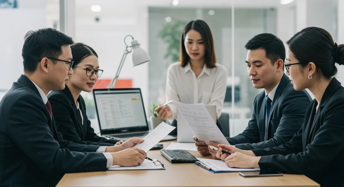 Família consultando especialista financeiro sobre opções de crédito e financiamento.
