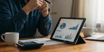 Empreendedor MEI analisando opções de financiamento em tablet