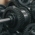 Engrenagens de máquinas industriais, simbolizando financiamento e modernização de equipamentos.