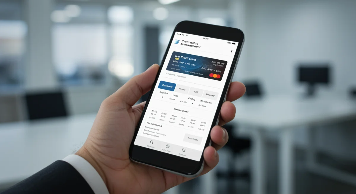 Consumidor utilizando aplicativo de Open Finance para gerenciar múltiplos cartões de crédito e finanças pessoais.