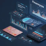 Interface digital de banco com opções de financiamento e gráficos de juros decrescentes