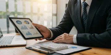 MEI analisando dados financeiros em tablet para melhorar score de crédito em 2026