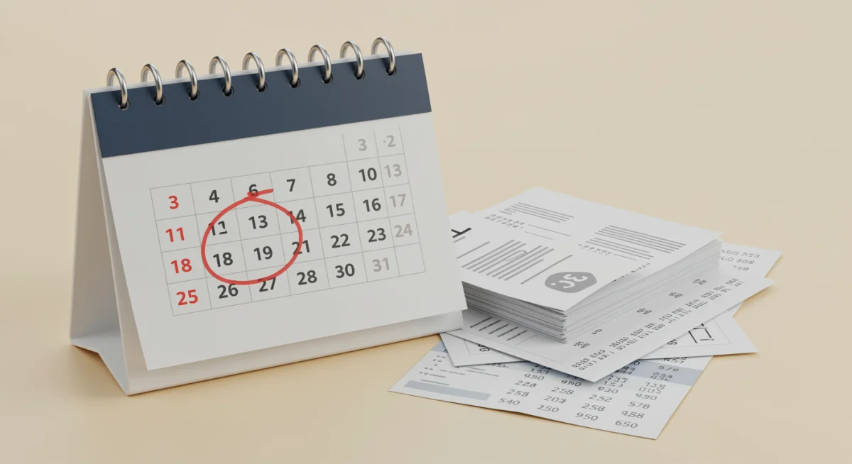 Calendário com data circulada e documentos financeiros, simbolizando o prazo de 30 dias para resolução de contestação.