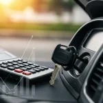 Painel de carro com chave na ignição, simbolizando refinanciamento e planejamento financeiro com veículo.