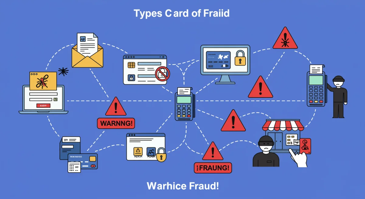 Ilustração de diferentes tipos de fraudes de cartão de crédito