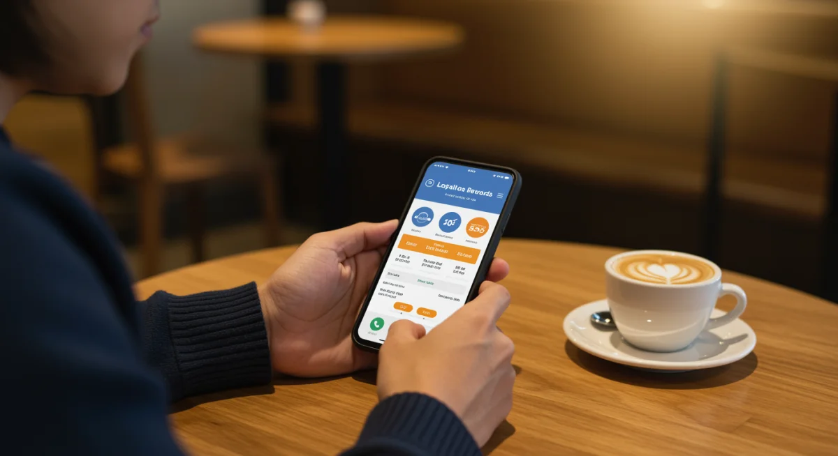 Pessoa verificando saldo de milhas em aplicativo de programa de fidelidade no smartphone.